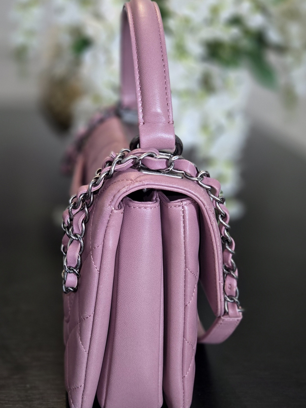 Chanel Trendy CC Flap Lambskin Quilted Leather Top-Handle Bag Mauve Pink - Picture 5 of 12